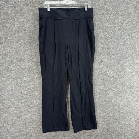 Lands' End Pants Women M Medium Black High Rise Flat Front Flared Pull On Cotton - Picture 1 of 7